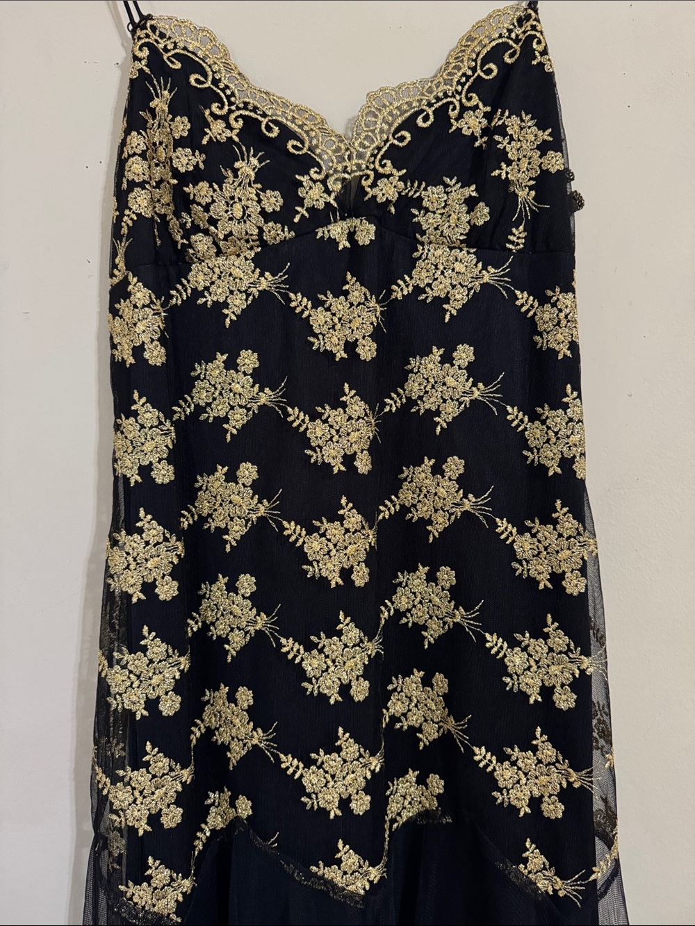 Y2K Betsey Johnson Evening Black & Gold Floral Lace Dress size 12 Whimsigoth - Picture 2 of 11